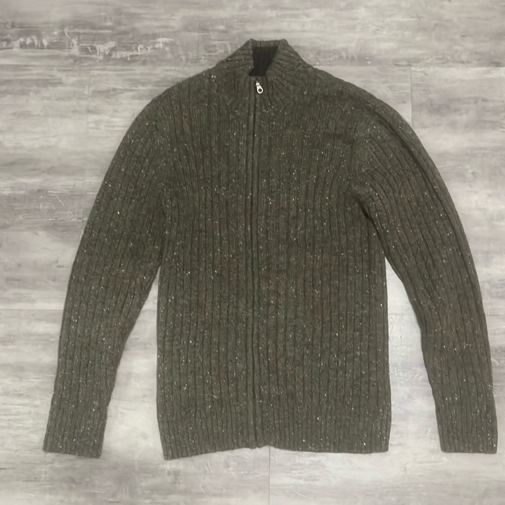 Peruvian Connection Sweater Brownish Green Zip Up Size Medium